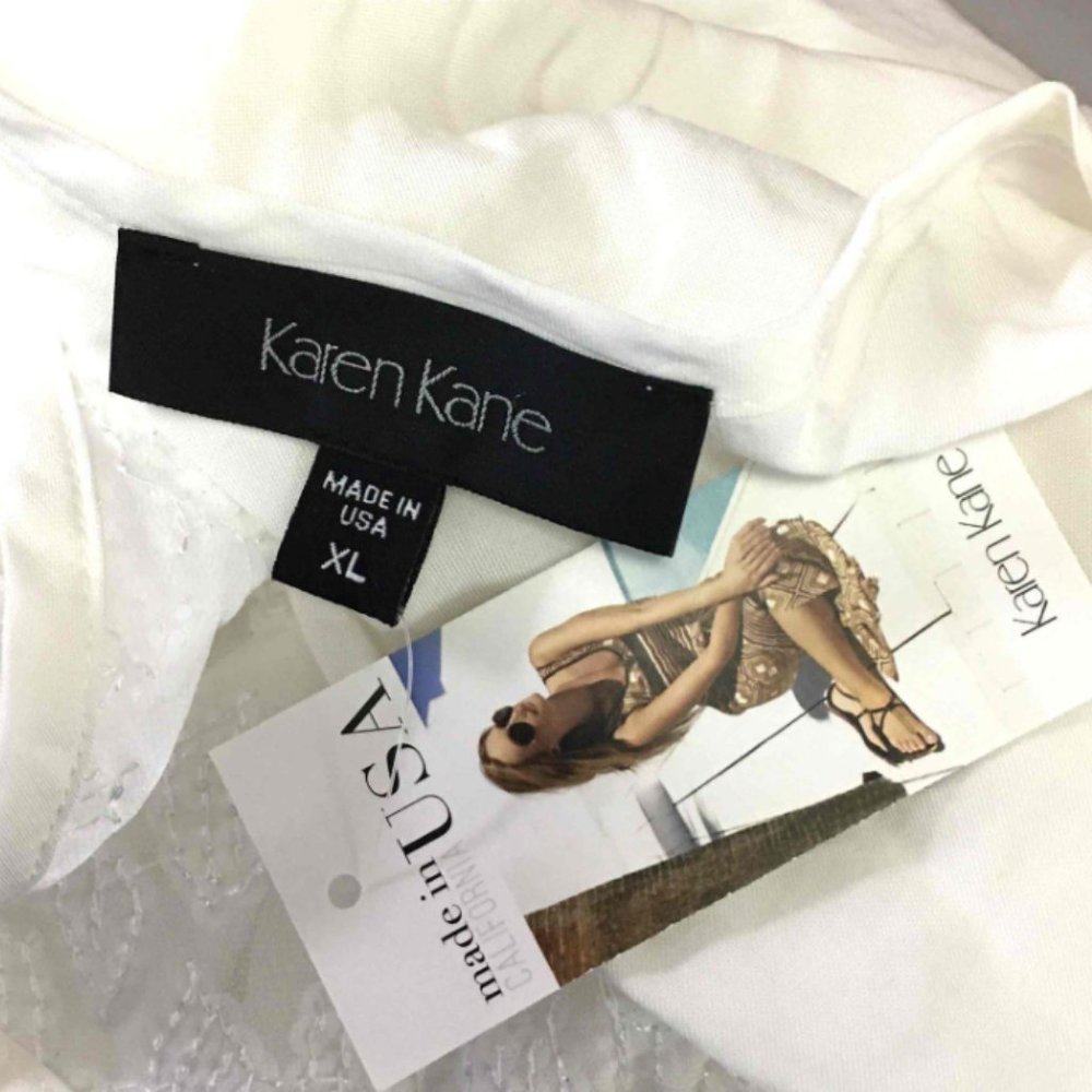 NWT Karen Kane WhiteSleevelessHand Sewed Sequined Button Down Tunic Size X-Large - Picture 1 of 3